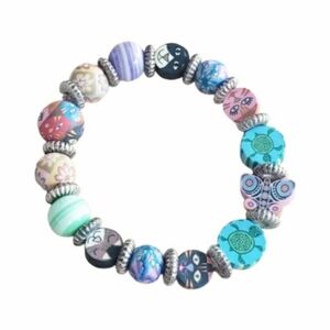 Colorful Cat Faces, Butterfly, Turtles And Mixed Beaded Stretchy Bracelet